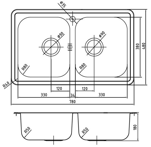 Мойка кухонная из нержавеющей стали IDDIS STRIT STR78P2i77 78*48 см. 