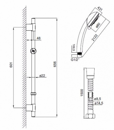 Гарнитур душевой IDDIS  TSH1501  