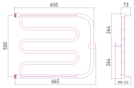 Полотенцесушитель водяной Стилье ТАНДЕМ 00016-5065 500х650 