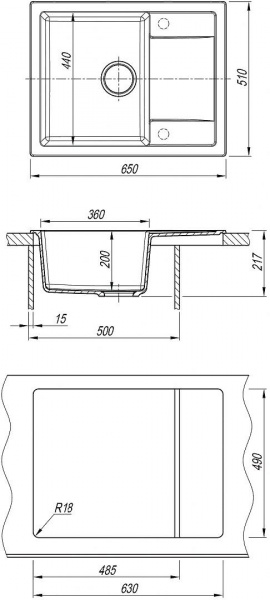 Мойка кухонная из литьевого мрамора Dr. Gans ТЕХНО 650 25.030.C0650.401 65*51 см. белый