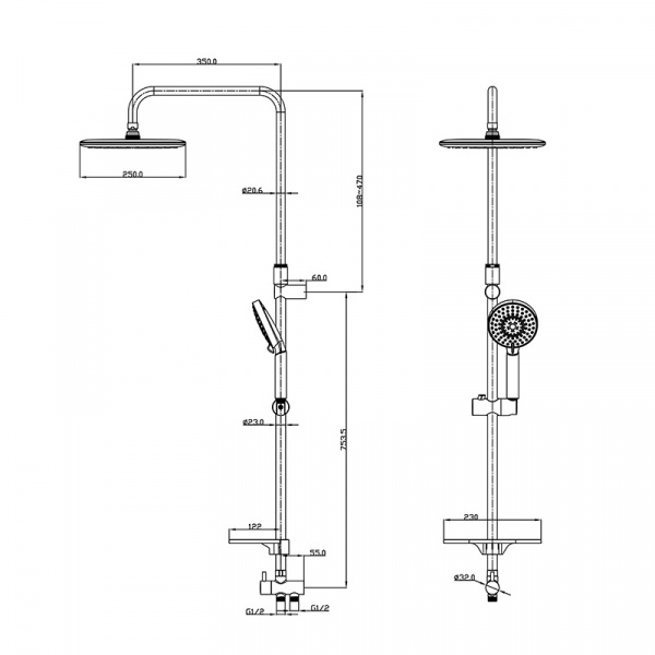 Стойка душевая IDDIS CALIPSO CALSB5Fi76  