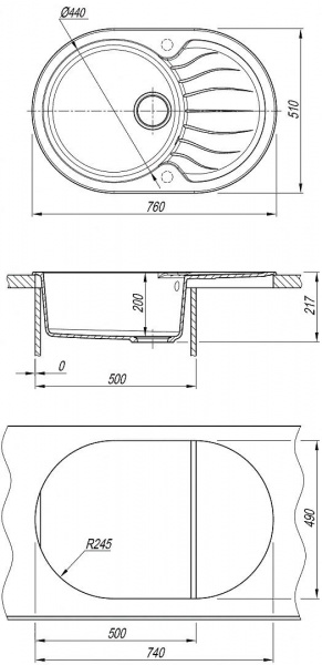 Мойка кухонная из литьевого мрамора Dr. Gans БЕРТА 760 25.040.C0760.407 76*51 см. черный