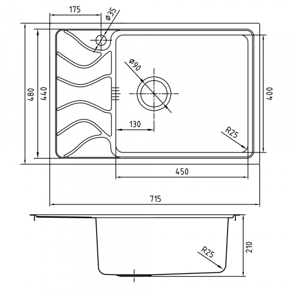 Мойка кухонная из нержавеющей стали IDDIS REEVA REE71SRi77 71,5*48 см.  Мойка кухонная из нержавеющей стали IDDIS REEVA REE71SRi77 71,5*48 см.