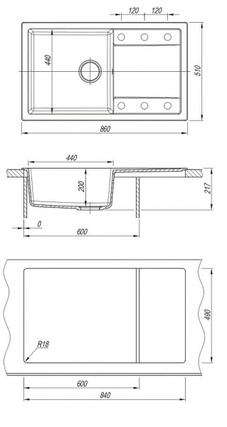 Мойка кухонная из литьевого мрамора Dr. Gans ТЕХНО 860 25.030.D0860.403 86*51 см. латте Мойка кухонная из литьевого мрамора Dr. Gans ТЕХНО 860 25.030.D0860.403 86*51 см. латте