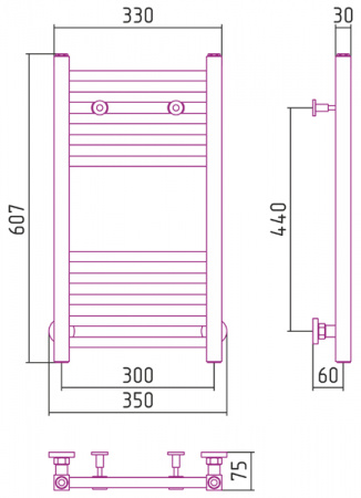 Полотенцесушитель водяной Сунержа МОДУС 00-0250-6030 600х300 