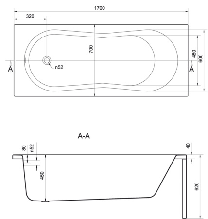 Ванна акриловая Cersanit NIKE 63347 170x70 см. 