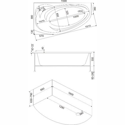 Ванна акриловая BAS ФЛОРИДА В 00038  