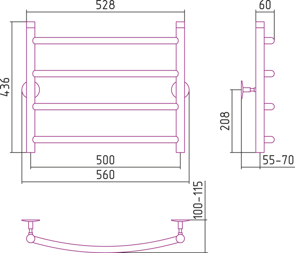 Полотенцесушитель водяной Стилье УНИВЕРСАЛ-50 00650-5050 500х500 
