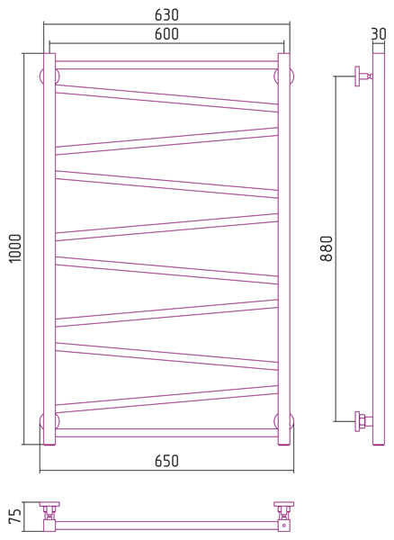 Полотенцесушитель водяной Сунержа СИРОККО 00-0253-1060 1000х600 