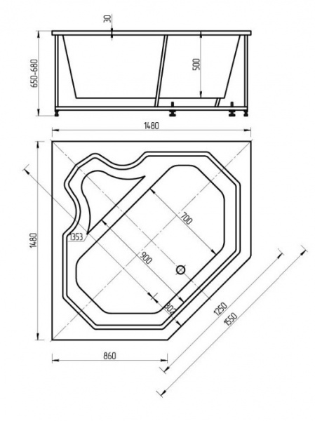 Ванна акриловая Aquatek ЛИРА  148x148 см. 