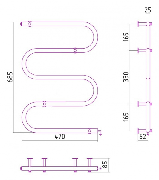 Полотенцесушитель электрический Стилье №04 MS-образный 00504-7050 700х500 