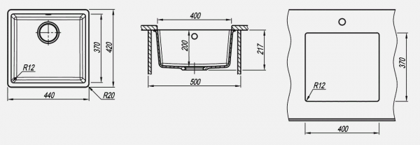 Мойка кухонная керамогранитная Florentina ВЕГА 400 22.315.C0400.104 44*42 см. бежевый