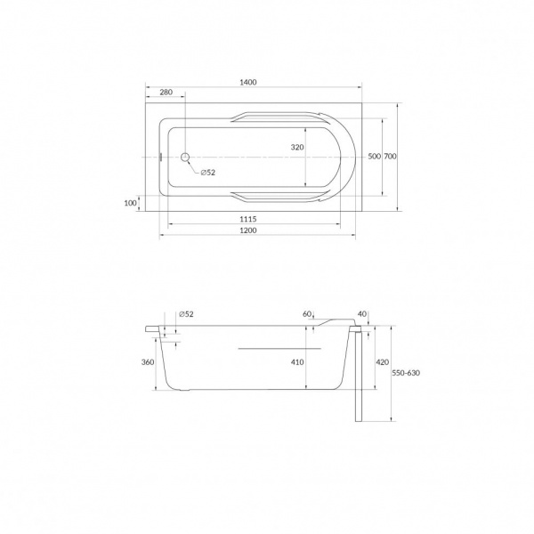Ванна акриловая Cersanit SANTANA 63348 140x70 см. 