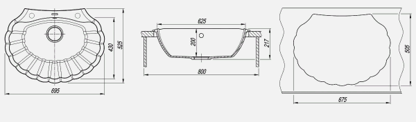 Мойка кухонная керамогранитная Florentina ГРЕБЕШОК 20.345.E0695.302 69,5*52,5 см. антрацит