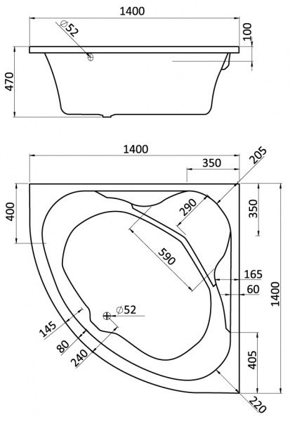 Ванна акриловая Santek КАРИБЫ 1.WH11.1.982 140x140 см. 