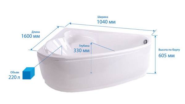 Ванна акриловая Triton ПЕАРЛ-ШЕЛЛ  163x104 см. левая 