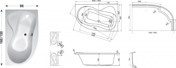 Ванна акриловая Ravak ROSA C571000000 160x95 см. левая 