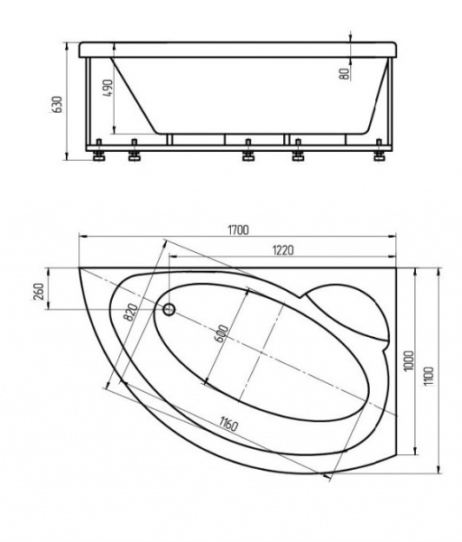 Ванна акриловая Aquatek АЯКС  170x110 см. правая 
