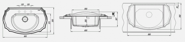 Мойка кухонная керамогранитная Florentina ЭМИЛИЯ 20.340.D0900.302 90*55 см. антрацит