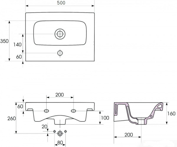 Раковина Cersanit MODUO SLIM S-UM-MOD50SL/1 50 